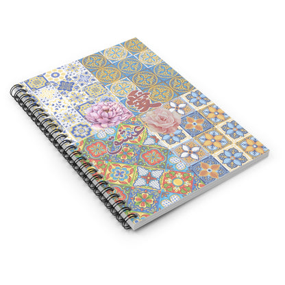 Floral Tile Spiral Notebook — Vintage Moroccan Mosaic Ruled Journal
