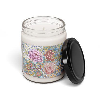 Soy Candle — Floral Mosaic 'Love' Design, 9 oz Scented Jar