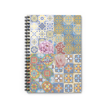 Floral Tile Spiral Notebook — Vintage Moroccan Mosaic Ruled Journal