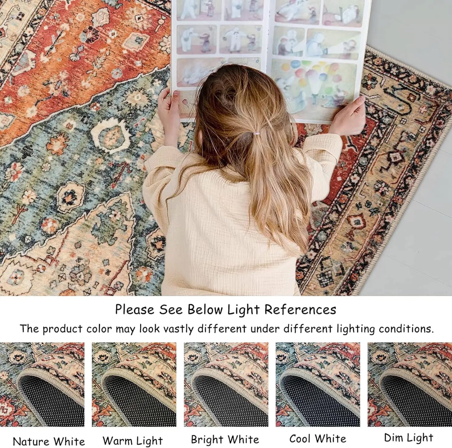 「Harmony Underfoot」Geometric Washable Rug