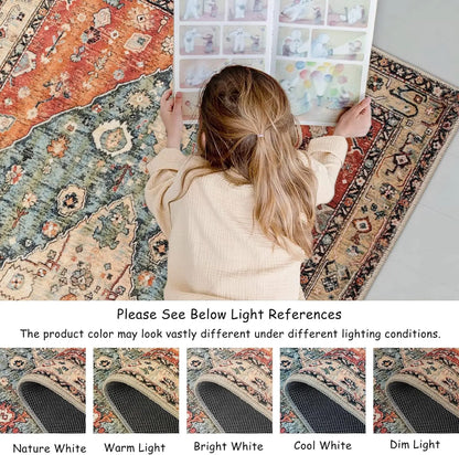 「Harmony Underfoot」Geometric Washable Rug